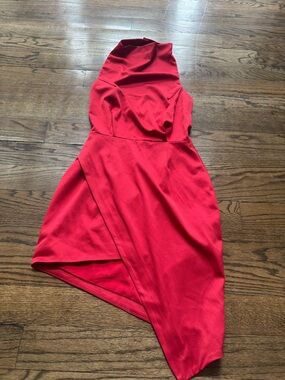 Elliatt Red High Neck Asymmetrical Dress Cocktail Event Midi Size S